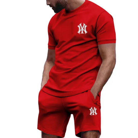 Conjunto deportivo de dos piezas para hombre 2026: camiseta de manga corta y chándal de fitness para correr en verano.