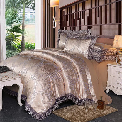 Luxury Jacquard Bedding Set Duvet Cover Lace Satin
