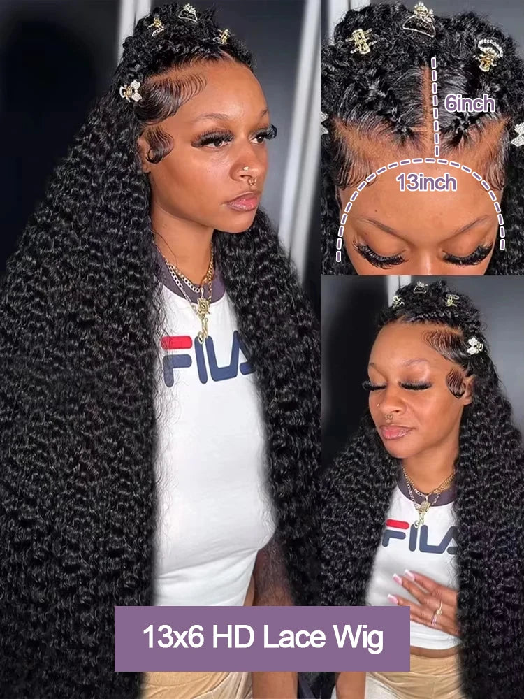 40 Inch Human Hair Wig Deep Wave, 13X6 Hd Curly Lace Glueless Human Hair,100 Frontal 7X5 Lace Wigs Natural Black Curly Wig.