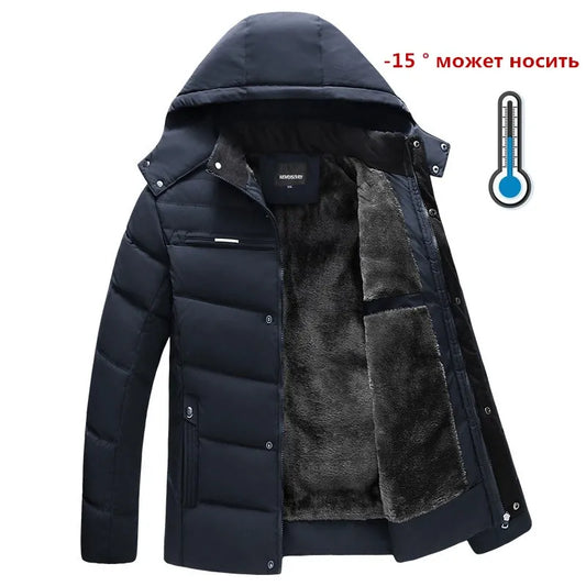 Men -15 Degree Thicken Warm Parkas Hooded Fleece Men Jackets.