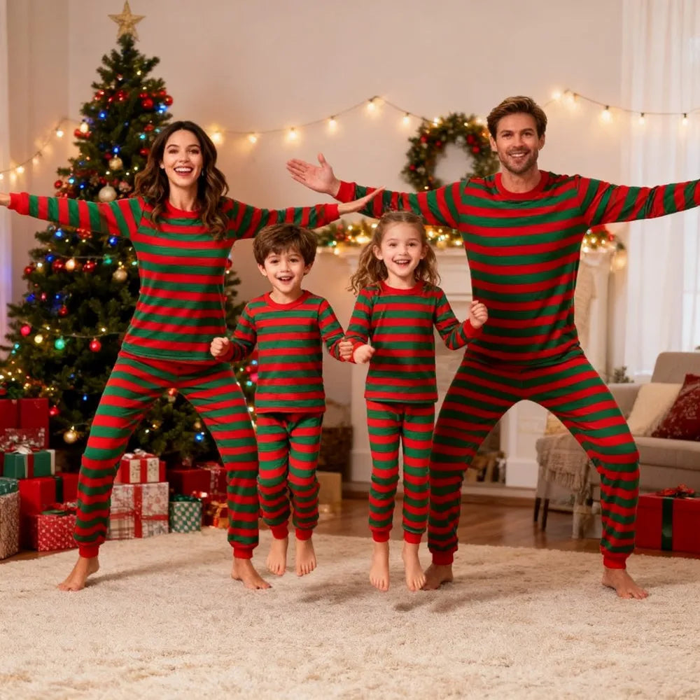 New Striped Family Matching Christmas Pajamas, Mother, Kids, Dad