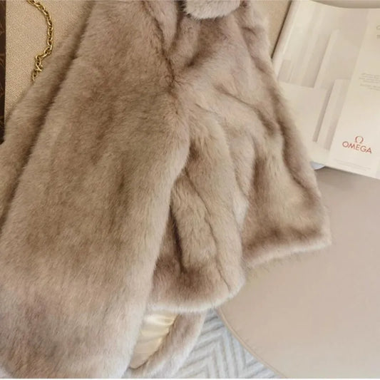 Winter Lapel Gradual Fox Fur Jackets Women Coat Short