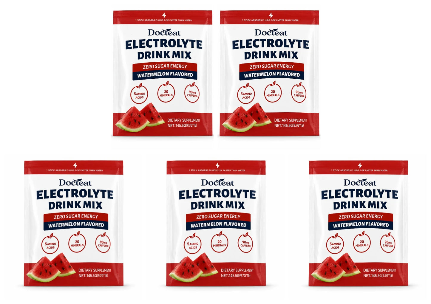 Electrolyte Drink Mix, Watermelon Flavored Zero Sugar Powder, 15 Servings, 90mg Caffeine with L-Citrulline and Taurine.