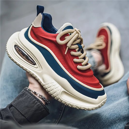 Fall Winter Leather Surface Thick Bottom Shoes, Versatile, Color Block Style, Student Casual Shoes.