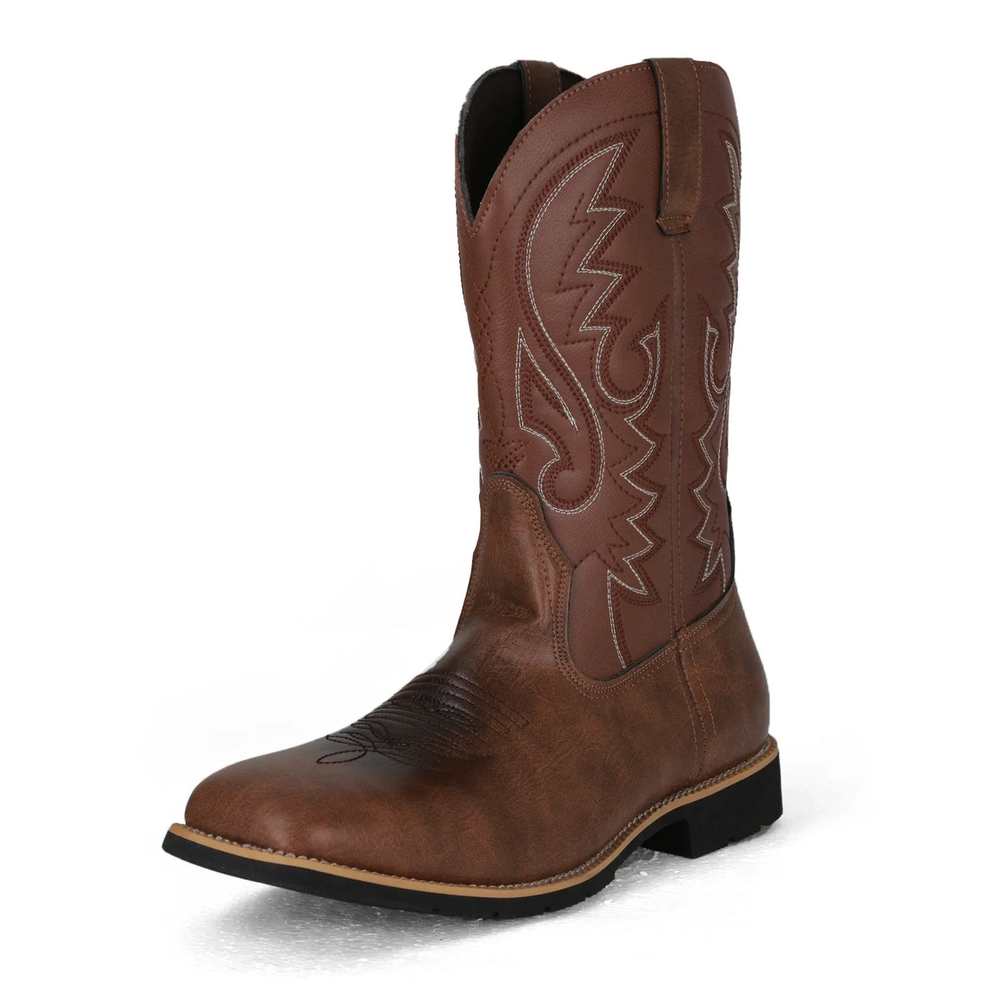 Cowboy Boots Men High Quality Embroidered Mid Calf Leather Boots.