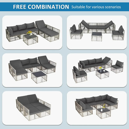 7 Pieces Outdoor Patio Furniture Set, Wicker Outdoor Sectional.