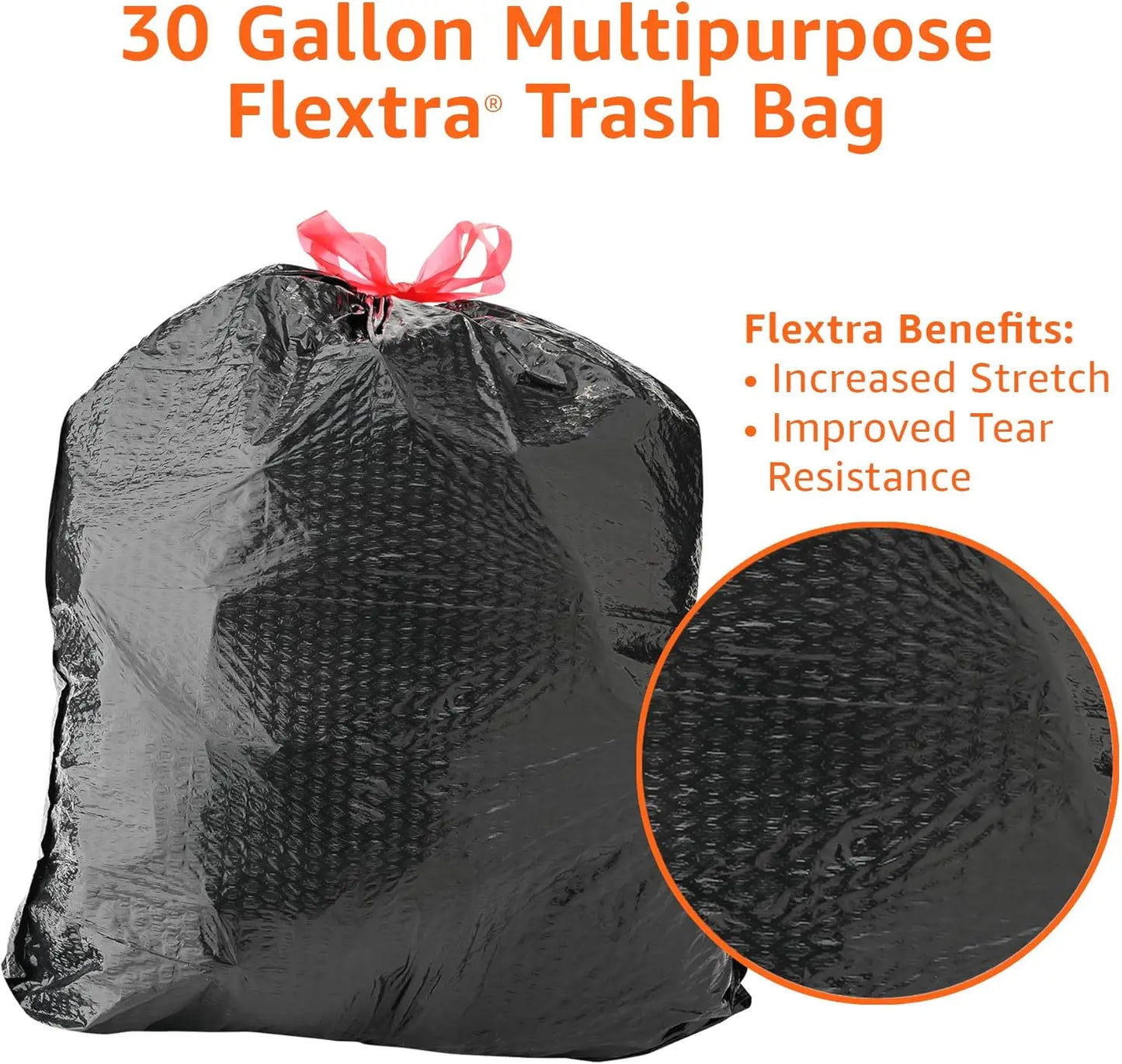 30 Gallon Heavy-Duty Drawstring Trash Bags, 50 Count - Multipurpose & Tear-Resistant for Easy Use.