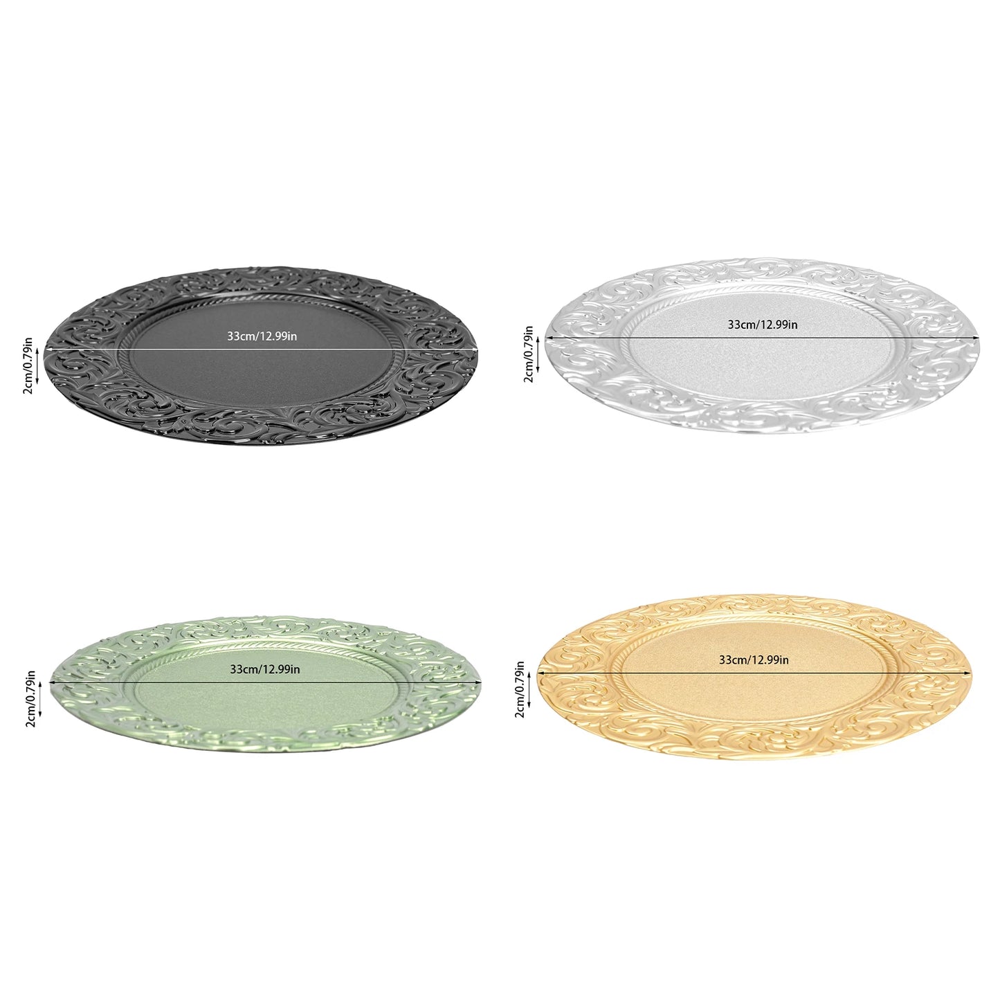 Plates 100-Piece Set Round Reusable Serving Plates, Gold, Black, Silver, Green