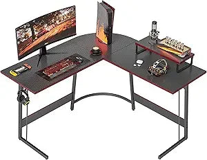 L-Shaped Gaming Desk ,Carbon Fiber Surface, Built-in Monitor Stand Home Office.