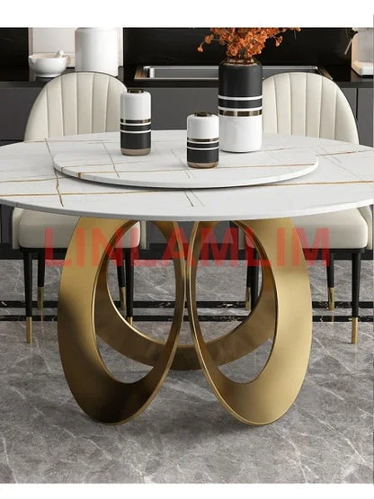 Dining Room furniture, sintered stone Table, Featuring Leather Chairs and Stainless Steel Design.