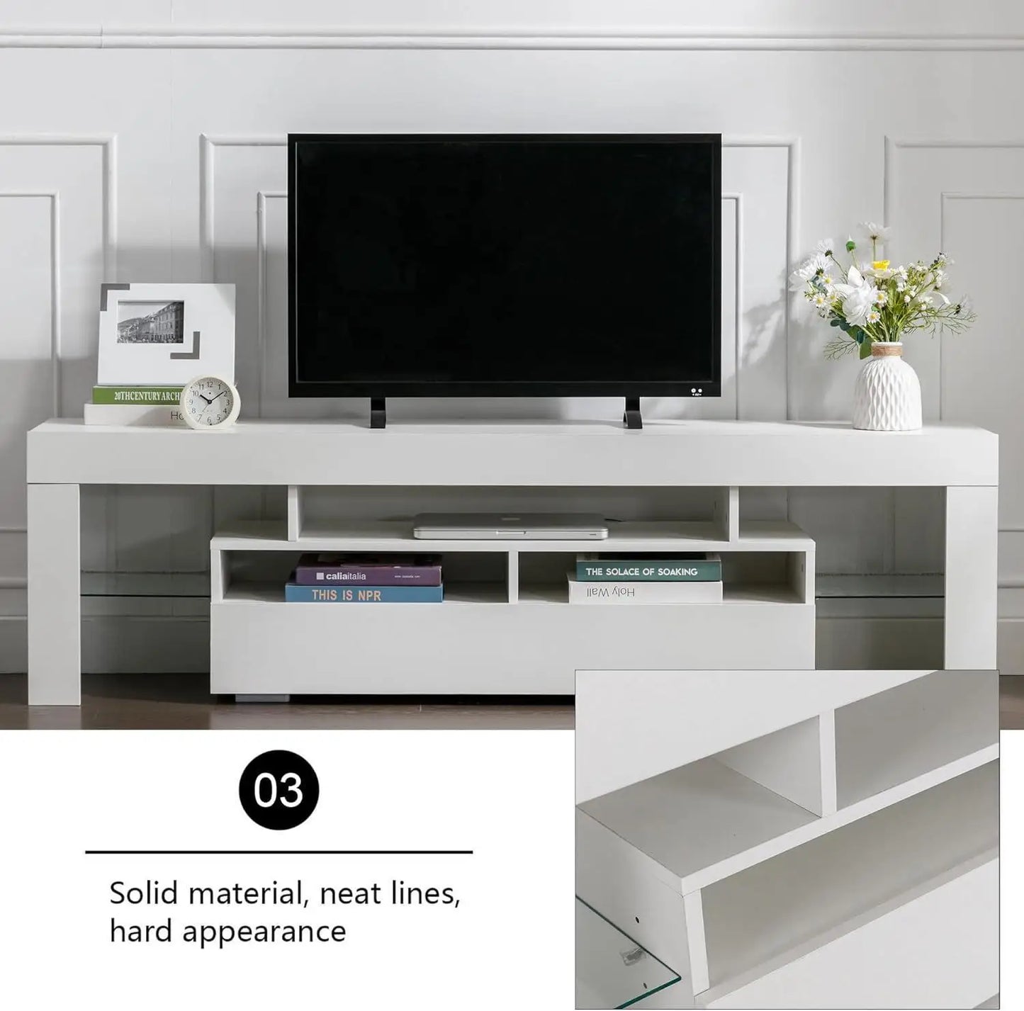 63-Inch Multifunctional TV Cabinet With Multi-Color Lighting Strip.