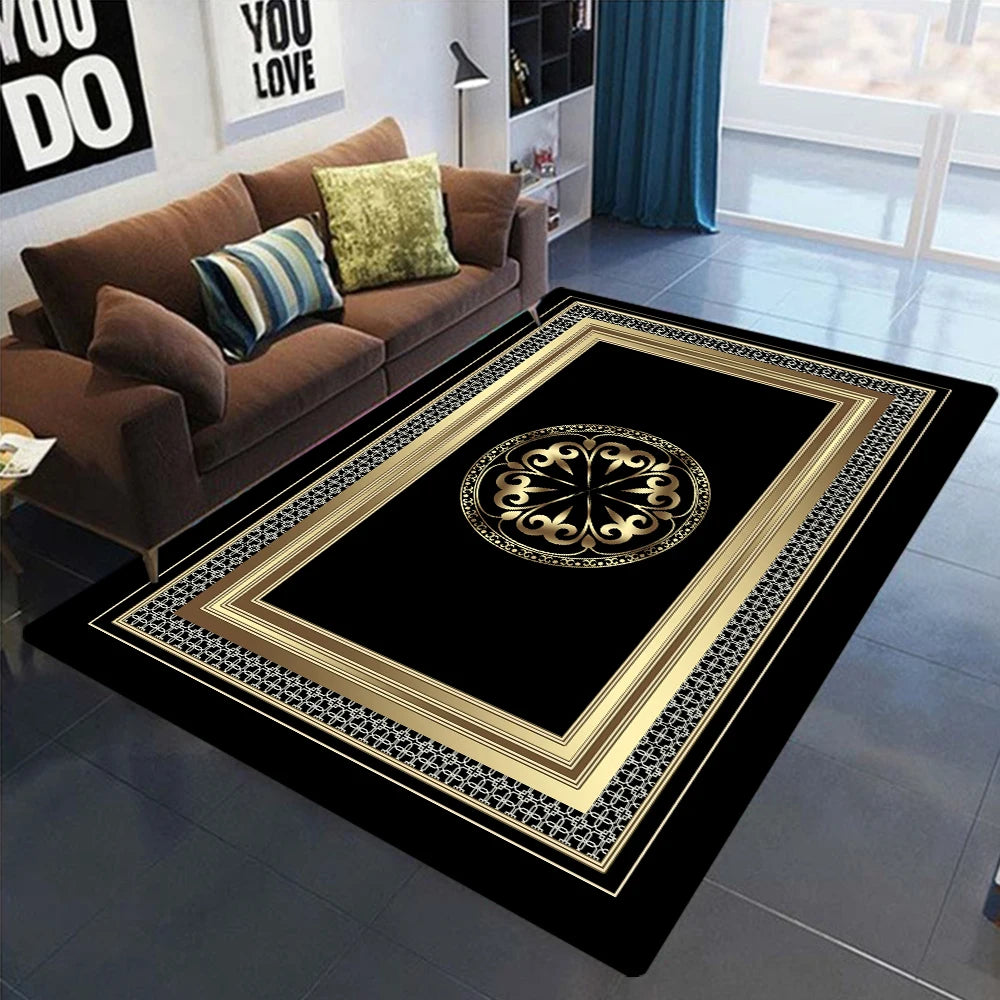 Gold Black Geometric Carpets, Nordic Luxury Living Room Rugs, for Bedroom, Sofa Table, Beside Large Area Rug.