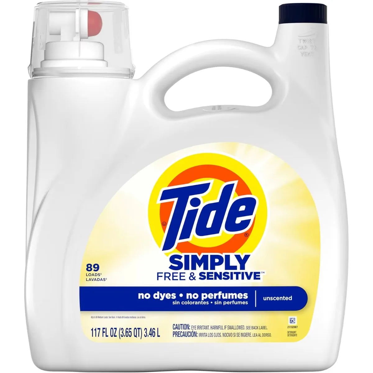 Liquid Laundry Detergent, Free & Sensitive, 89 Loads, 117 oz, Liquid Laundry Detergent