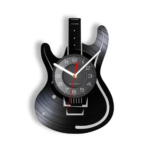 Vinyl Record LED Wall Clock , Music Theme Guitar Clock