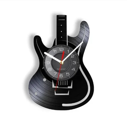 Vinyl Record LED Wall Clock , Music Theme Guitar Clock