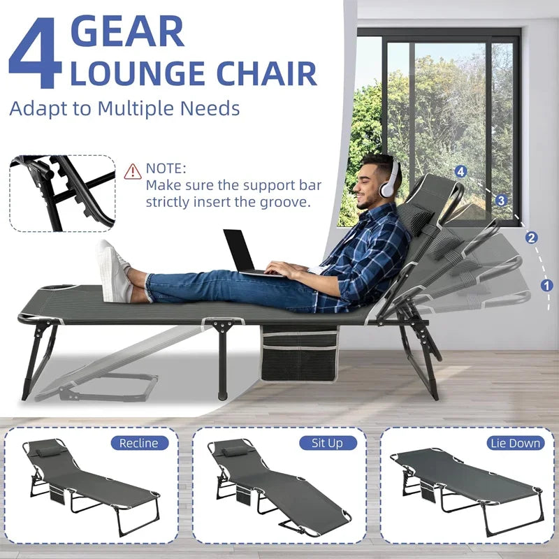 Camping Cot with Mattress, 4-Position Folding Camping Bed Hold up 330lbs.