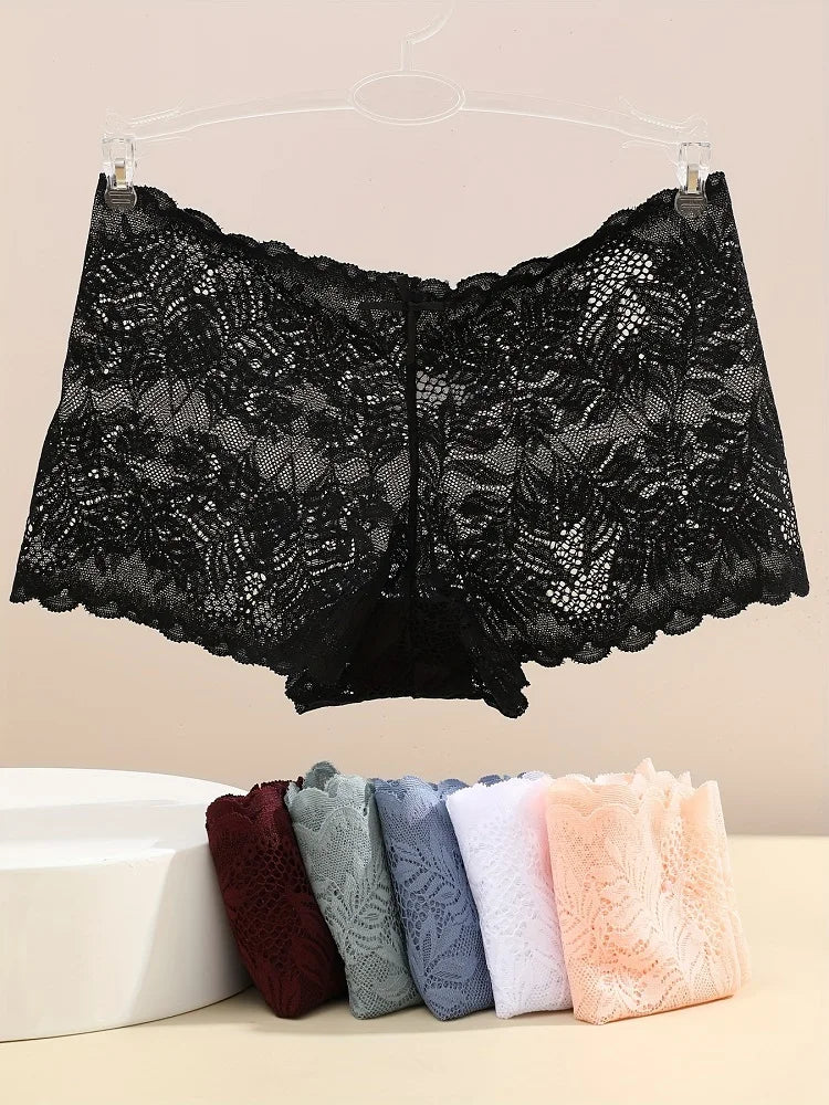 8PCS/Set Women Floral Lace Boy shorts, Female Transparent  Girls Intimates Lingerie.