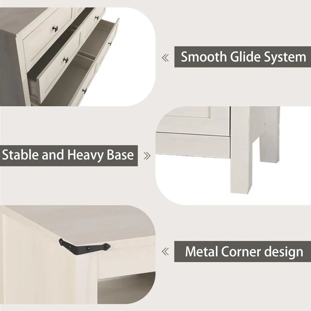 3 Pieces Bedroom Furniture Set, Rustic Wood 6 Drawer Dresser and Nightstands, Chest of Drawers.