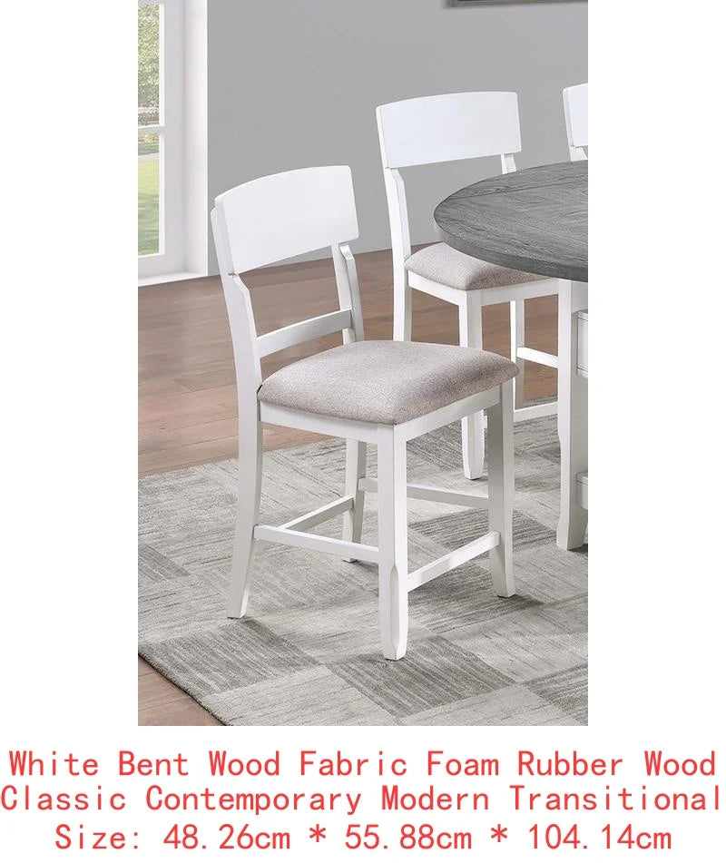 Classic 7-Piece Counter Height Dining Set, with Antique White and Gray Table, Lazy Susan, Built-in Leaf, and 6 High Chairs.