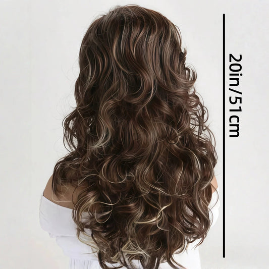 20-inch Women's Fashion, Fluffy Natural Curly Brown, to Golden Gradient Synthetic Wig.