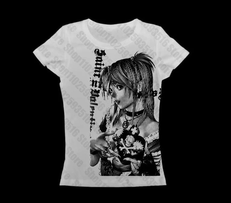 Y2k anime Streetwear O-neck 90s Text Printing , Simple Vintage Crop Aesthetic T-shirt.
