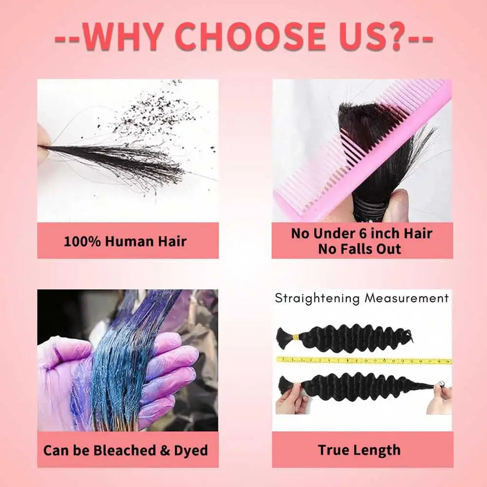 2 Bundles Human Braiding Hair for Boho Braids, 14Inch 100G 10A Brazilian Virgin Deep Wave Bulk Human Hair for Braiding.