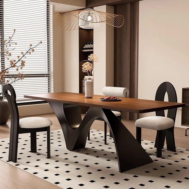 Modern retro solid wood rectangular dining table set.