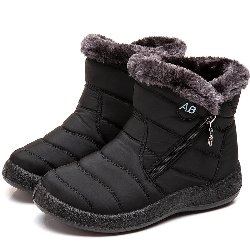 Women Boots Ankle Boots With Fur, Winter Shoes Women Low Heels.