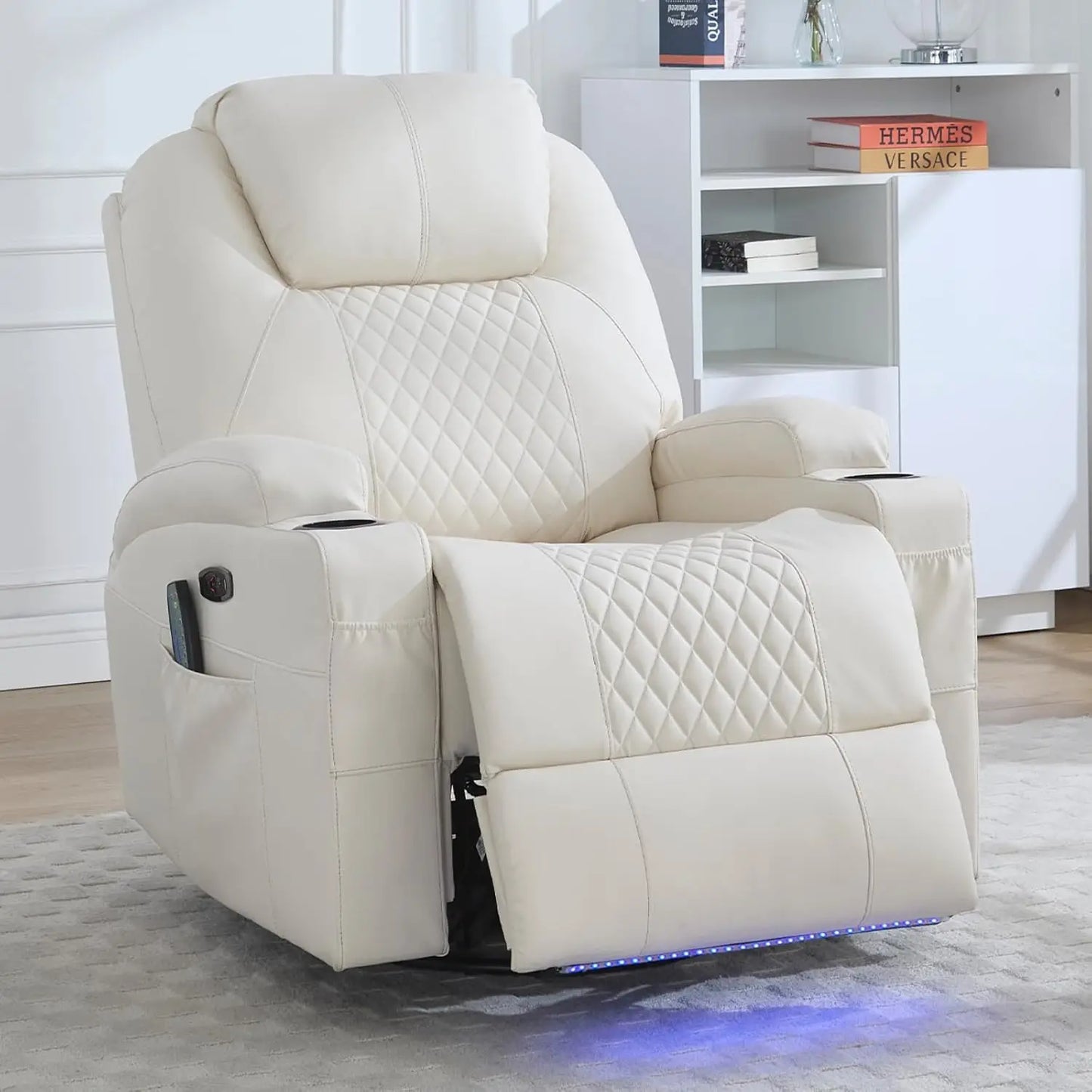 Power Swivel Rocker Recliner ,Heat Massage Cup Holder LED Lights USB , Comfortable Rocking Chair