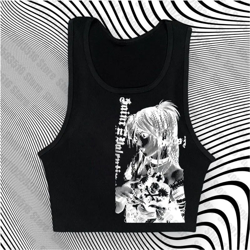 Y2k anime Streetwear O-neck 90s Text Printing , Simple Vintage Crop Aesthetic T-shirt.