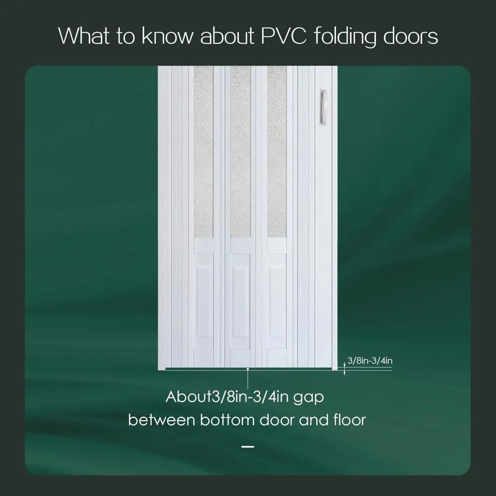 32x80in PVC Accordion Folding Door, Sliding Closet Door with Hardware, White.
