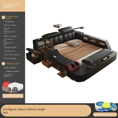 Modern Double Bed Girls Design, Smart Bedroom Queen King Princess Leather.