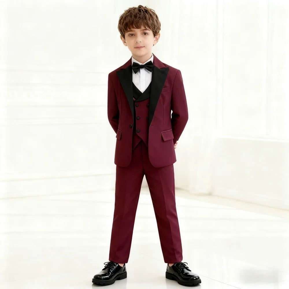 Boys Teal Elegant Shawl Neck 4 Piece Tuxedo Set, Blazer, Vest, Pants, Bowtie, Formal Wear for Kids Ages 3-14.