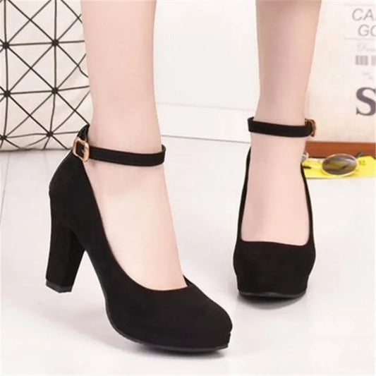 Spring Women Pumps High Heel Ankle Strap Round Toe Shoes.