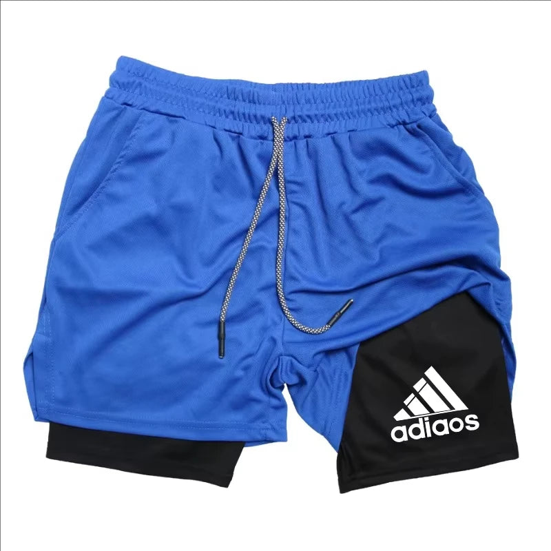 Men Compression Shorts, Summer Gym Fitness, Running, Training, Sports Shorts, Two-In-One Mesh Shorts.