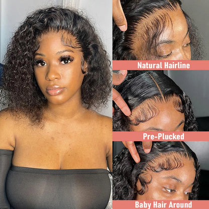 Brazilian Deep Water Wave Curly Bob 100% Human Hair Wigs ,HD Lace Front 13x4 13x6 Transparent Lace