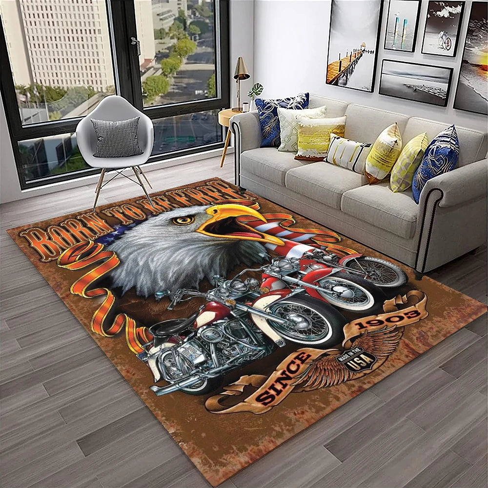 3D Retro Motorcycle Vintage  Rug for Living Room, Bedroom, Playroom Kid Area Rug Non-slip