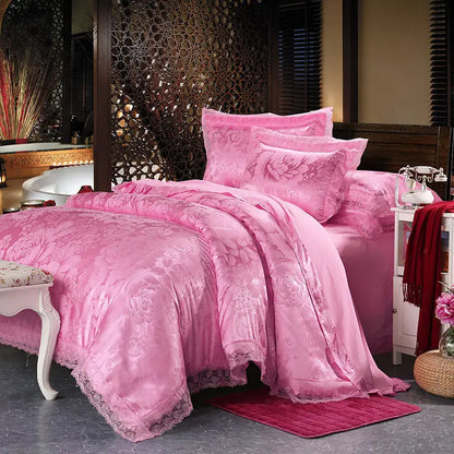 Luxury Jacquard Bedding Set Duvet Cover Lace Satin