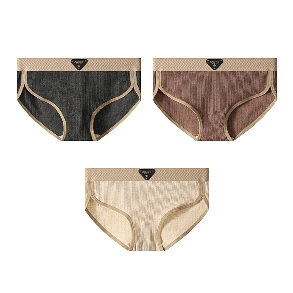 3PCS/Pack 100% Cotton Women Sexy Solid Brief Hygroscopic Breathable Female Lingerie.