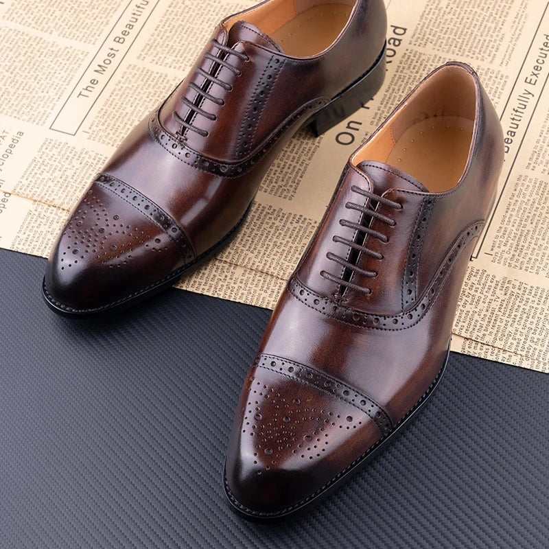 Classic Brogue Shoe Men Business, New Style Genuine Cowhide, Handmade Formal Office, Wedding, Party Dress Shoes.