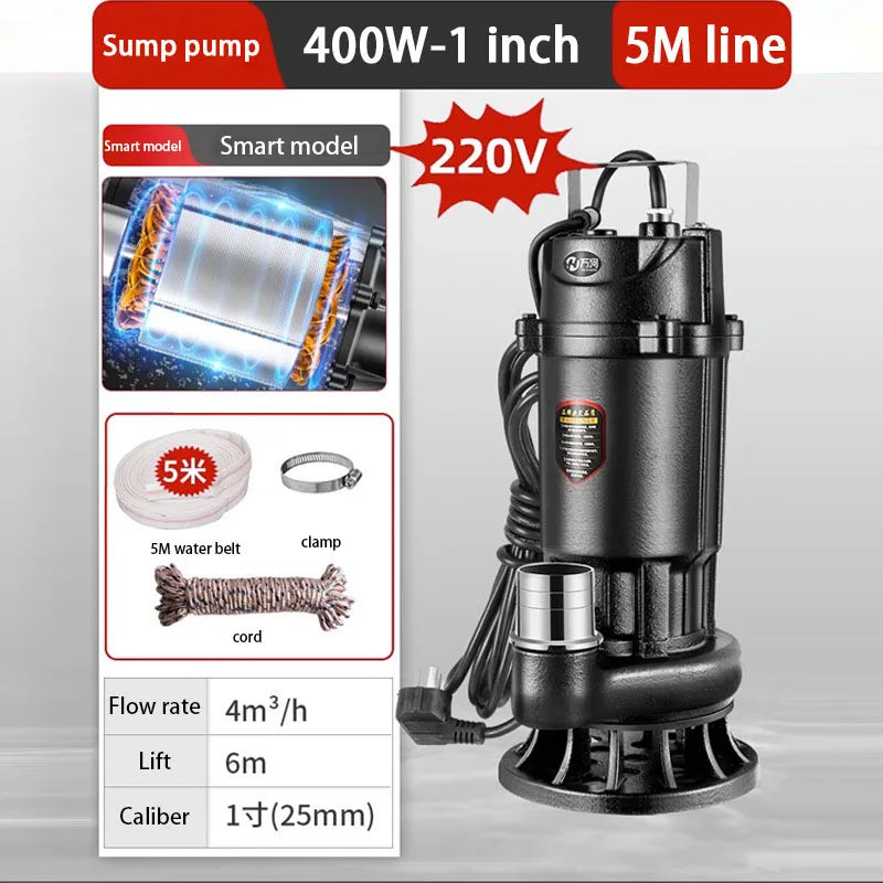 Cutting Sewage Pump, 220V Feces Pumping Mud Sewage Pump, Small Household Submersible Pump, Septic Tank Pump.