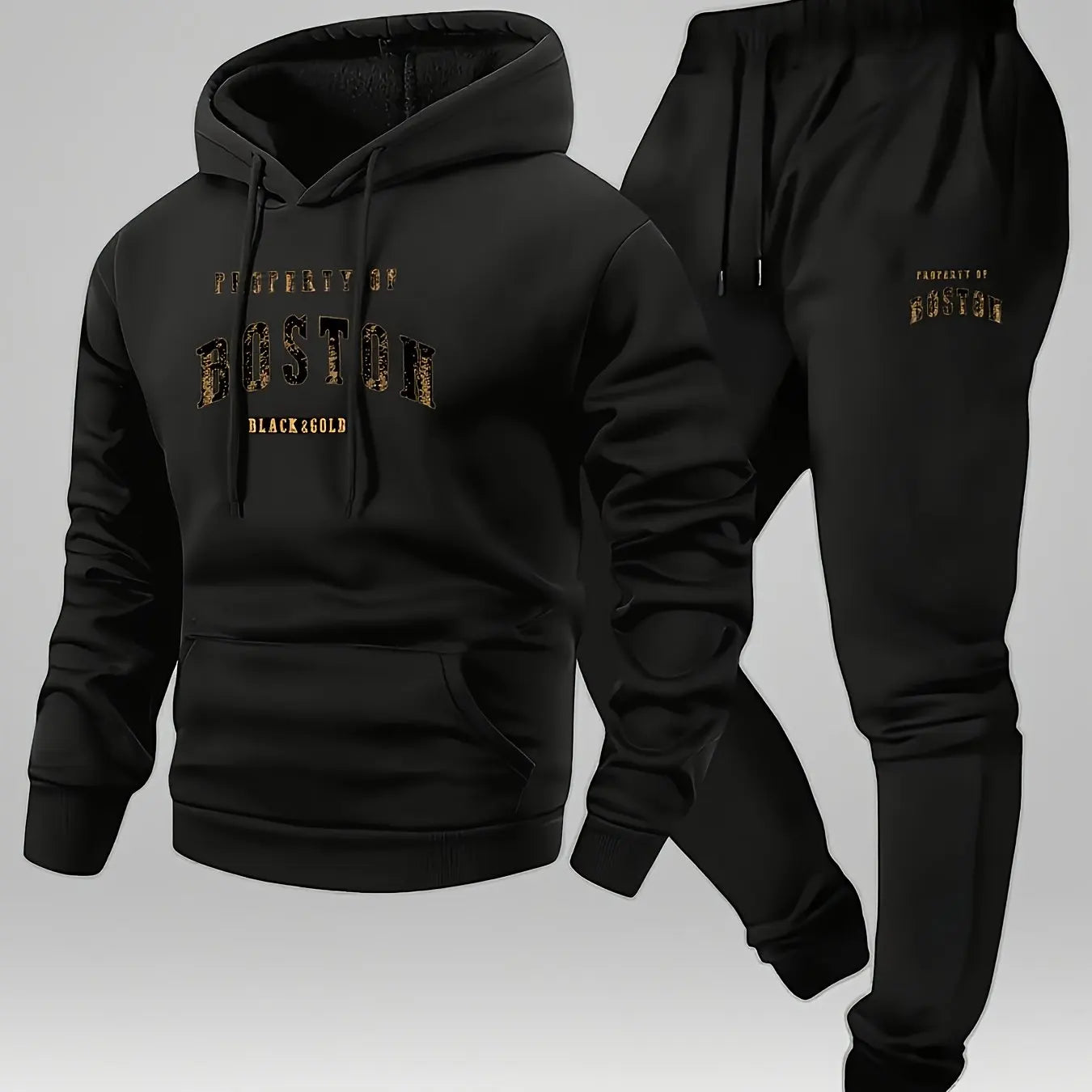 Men Boston print hooded sweatshirt and sweatpants soft and comfortable warm sweatpants set.