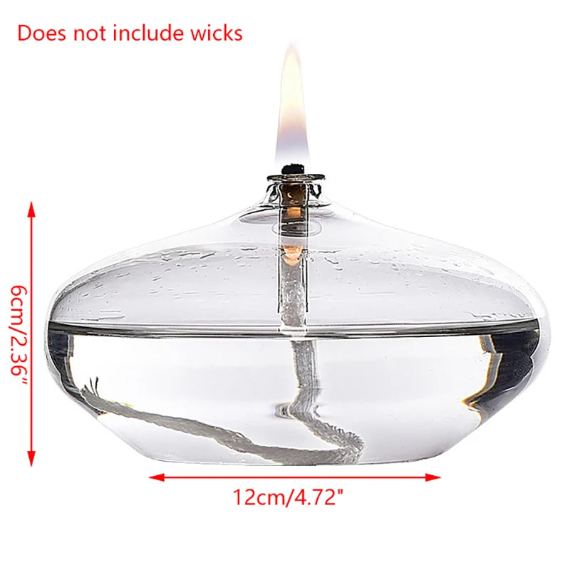 Handmade Oblate Transparent Glass, Oil Lamp Rustic Home Decoration.