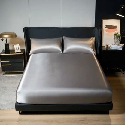 Elegant Satin Fitted Bed Sheet- Luxurious 35cm Height, Universal King/Queen Size.