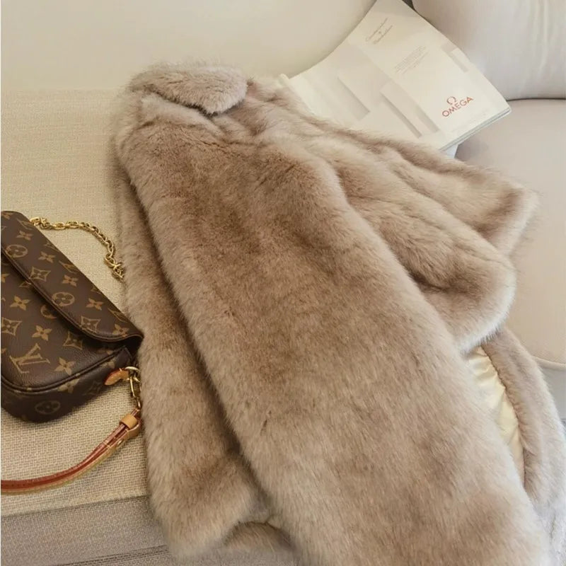 Winter Lapel Gradual Fox Fur Jackets Women Coat Short