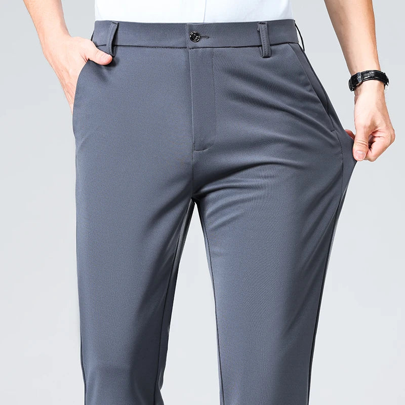 Summer Autumn Thin Trousers, Men Formal Dress Suit Pants, Quality Business Casual Pants, Black, Wine, Red Long Pants.