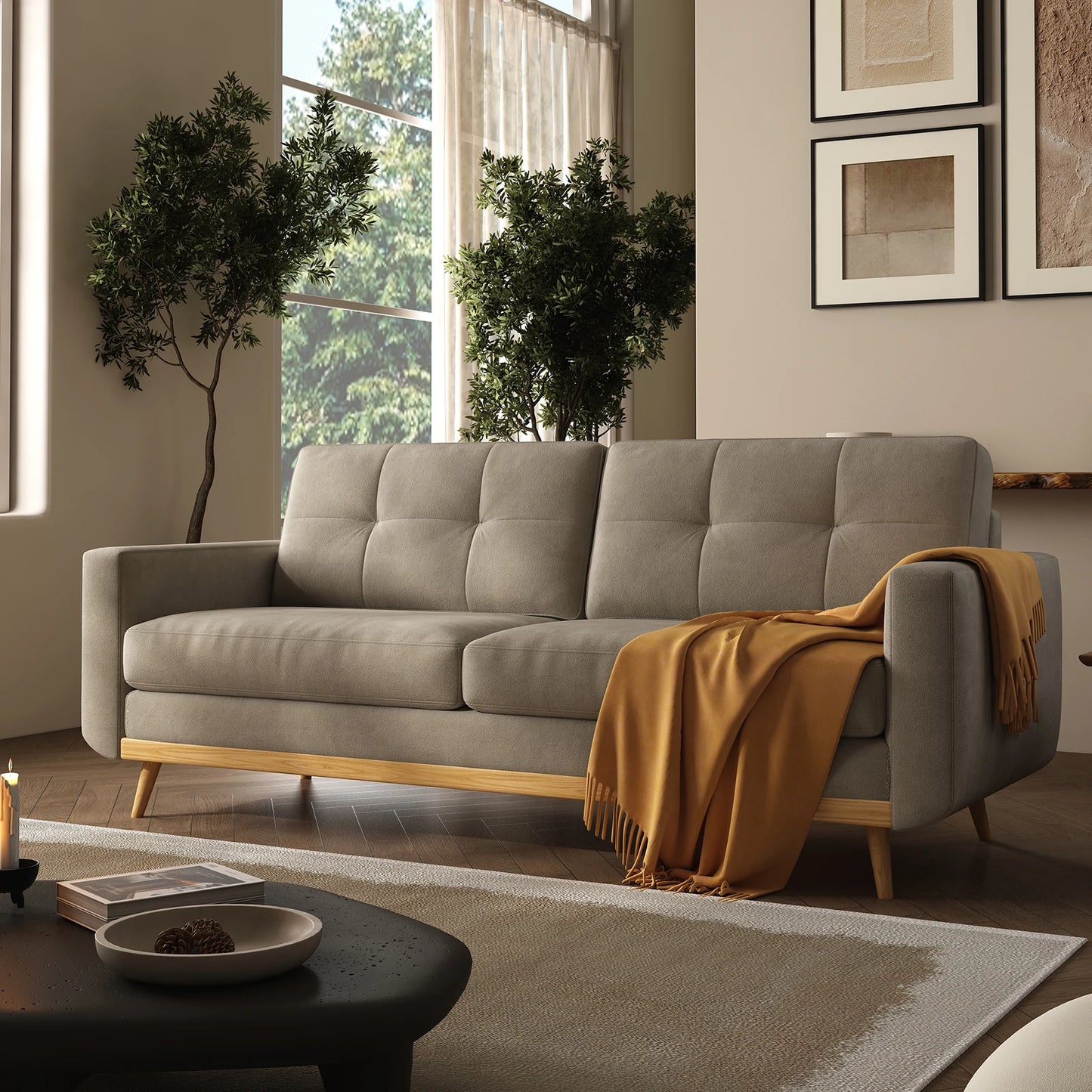 67.7-inch Mid-Century Modern Loveseat Sofa with Wooden Legs  for Living Room, Bedroom, or Office.