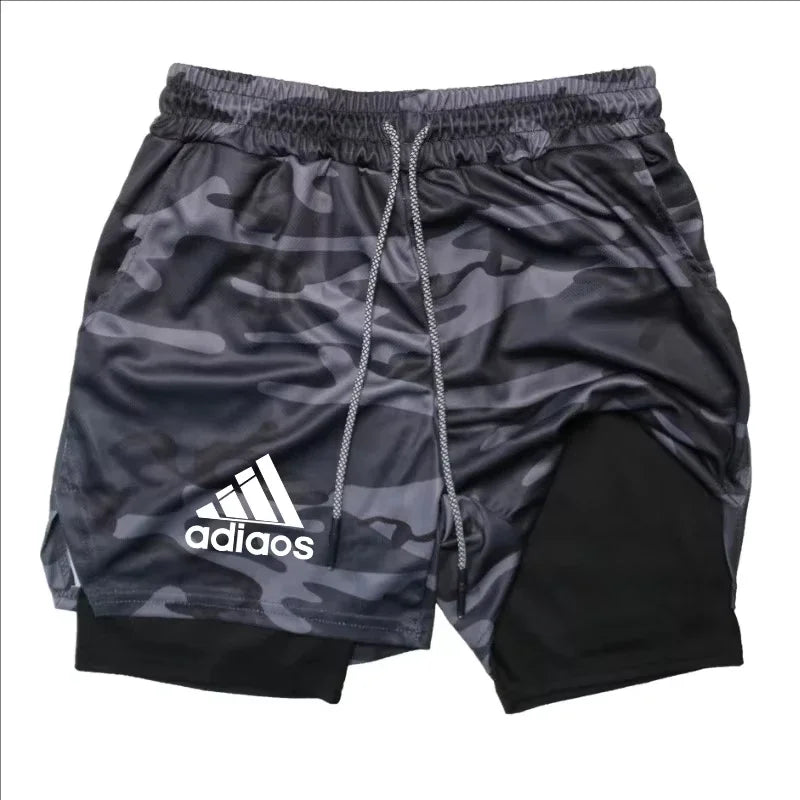 Men Compression Shorts, Summer Gym Fitness, Running, Training, Sports Shorts, Two-In-One Mesh Shorts.