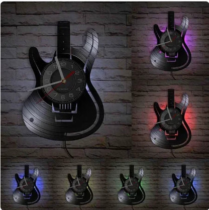 Vinyl Record LED Wall Clock , Music Theme Guitar Clock