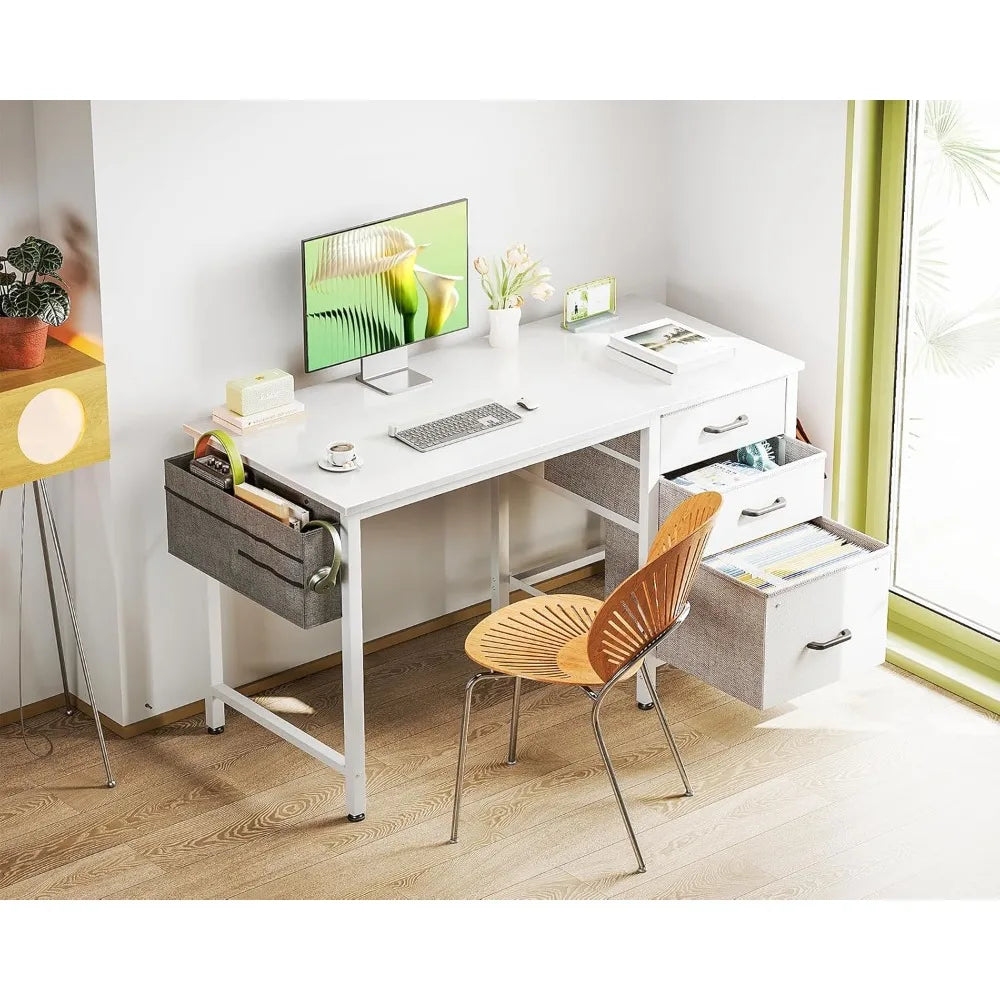40 Inch Compact Home Office Desk with Fabric Drawers, File Cabinet, Storage Bag.